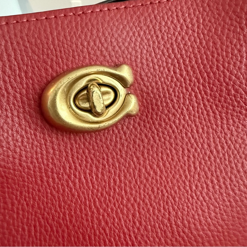 Coach Red Pebble Leather Shoulder Bag with Gold-Tone Hardware - Picture 5 of 10
